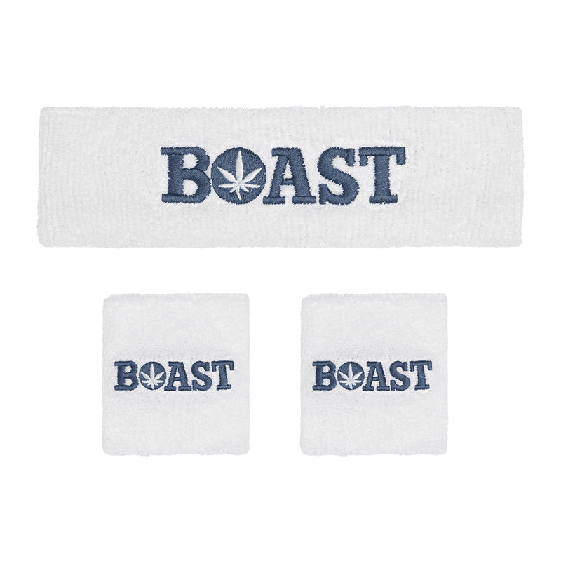 BOAST Headband Wristband Set White Navy