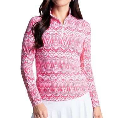 IBKUL Barbara Long Sleeve Zip Mock Top Womens Watermelon/White 10086 WW
image