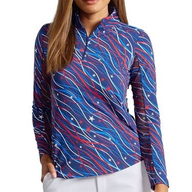 IBKUL Confetti Long Sleeve Zip Mock Top Womens Navy 10091 PC
image