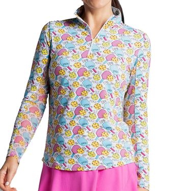 IBKUL Game On Long Sleeve Zip Mock Top Womens Raspberry/Turq 10938 RT
image