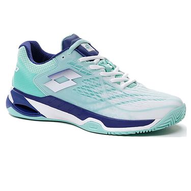 Lotto Mirage 100 Womens Clay Tennis Shoe All White/Sodalite Blue/Green Cabbage 210738 5Z2
image