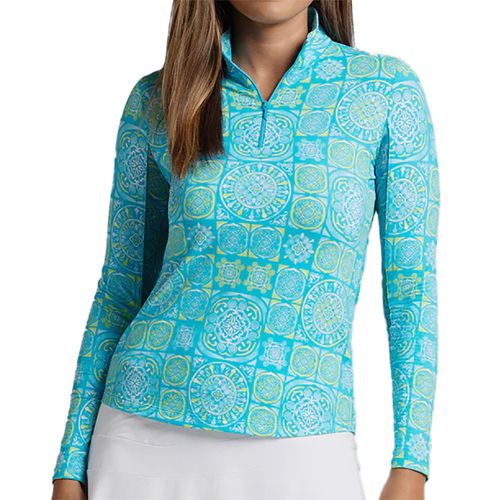 IBKUL Colette Long Sleeve Zip Mock Top Womens Turquoise/Lime 10090 TL
image