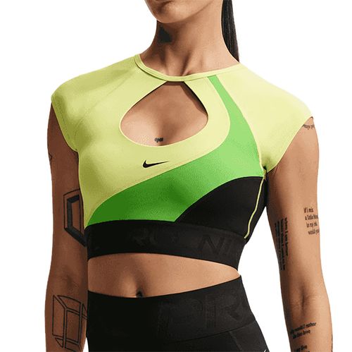 Nike Pro Sculpt Short Sleeve Bra Top Womens Green/Yellow IQ0366 307image