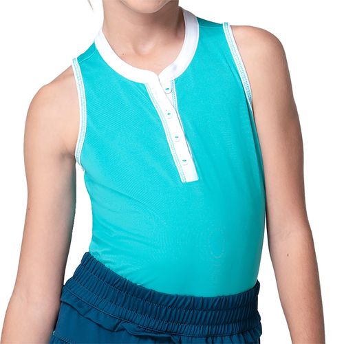 Lucky in Love Eyelet You Win Girls Henley Tank Top Aquamarine T312 416image