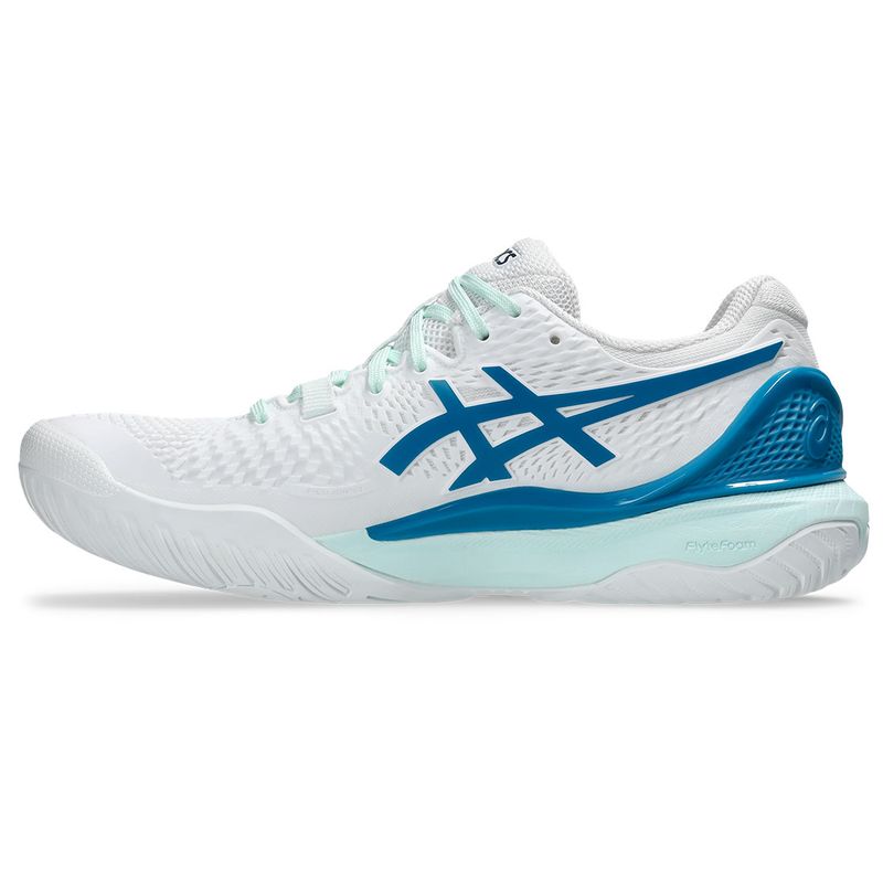 Asics Gel Resolution 9 Womens Tennis Shoe - White/Teal Blue Asics Gel Resolution 9 Womens Tennis Shoe - White/Teal Blue